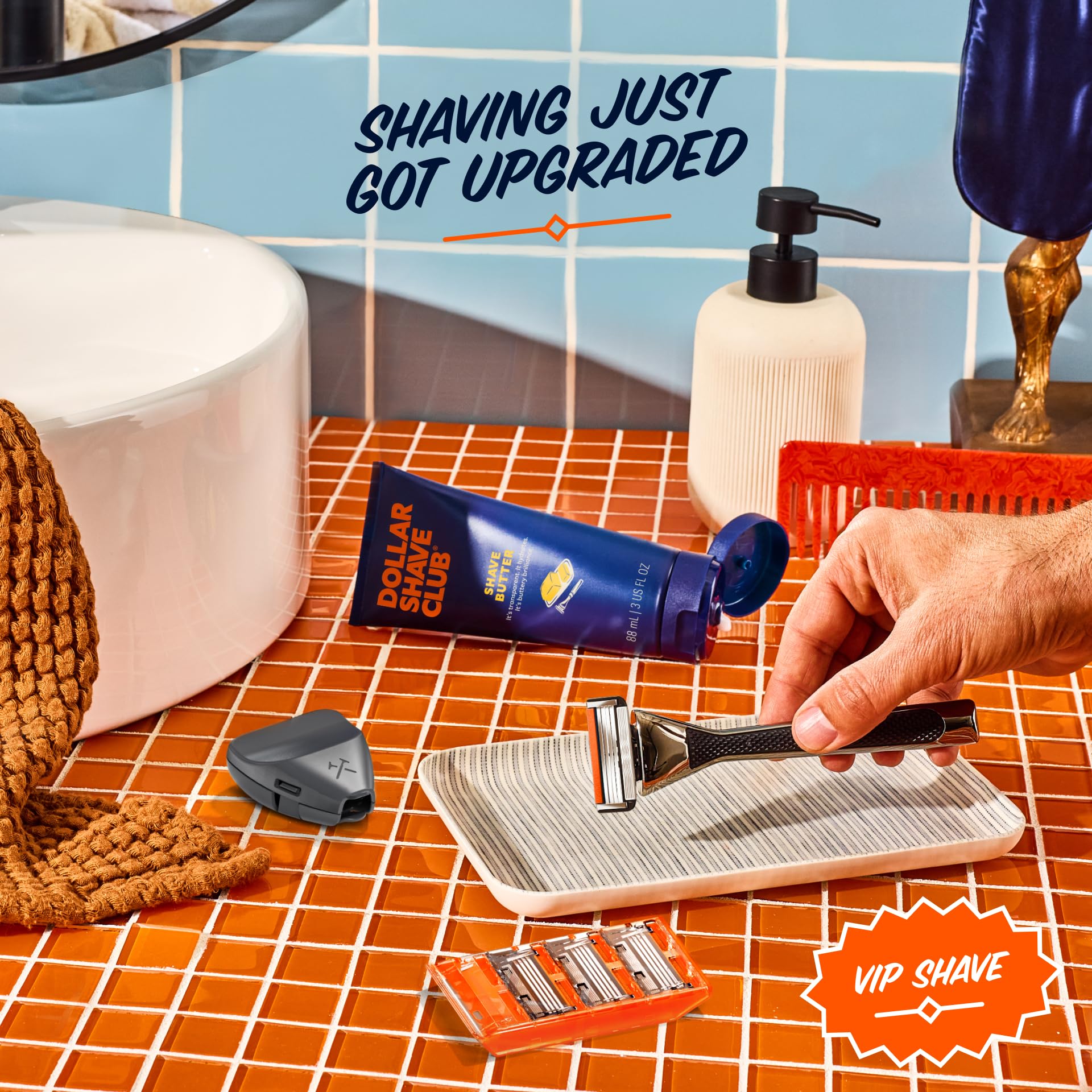 Dollar Shave Club | The VIP Shave Set | 4 Swift Rinse Refill Cartridges, 1 Heavy Metal Handle, 1 Shave Butter 3 ounce, 1 Razor Cover, Razors for Men