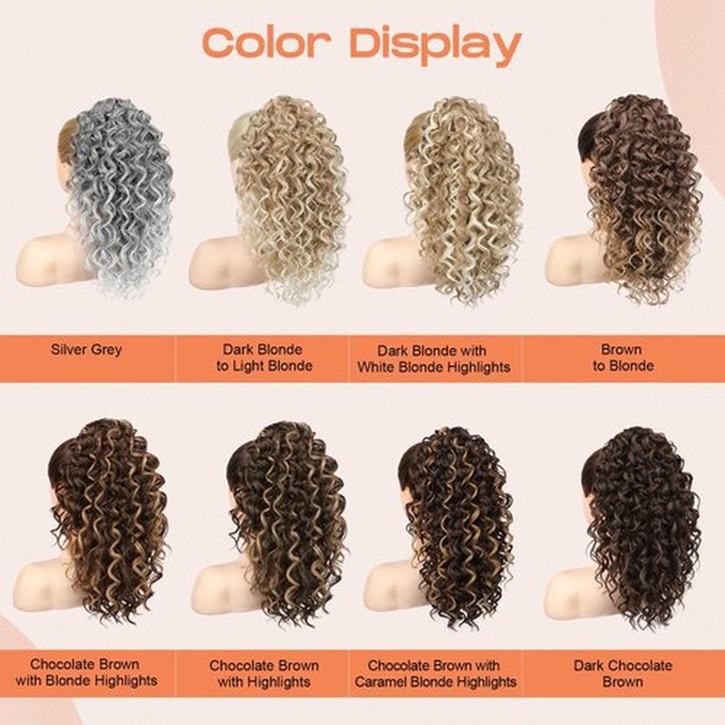 SEIKEA Ponytail Extension, 18" Claw Clip Ponytail Extension Wavy Curly Jaw Clip in Ponytail Hair Extensions Fluffy Natural Soft Fake Pony Tails Synthetic Hairpiece Dark Blonde to Light Blonde