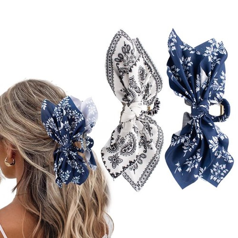 Bow Claw Hair Clips 2PCS Paisley Big Hair Bows for Women Butterfly Styling Large Hair Clips for Thick Hair for Girls Hair Accessories for Teens Gifts for Ladies