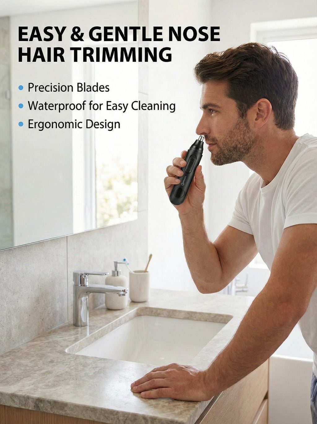 Lyncinque Nose Hair Trimmer for Men & Women - Waterproof USB Rechargeable Ear & Nose Trimmer, 360° Rotary Painless Facial Hair Trimmer with LED Monitor, Eyebrow & Beard Trimmer, Easy Clean, Quiet