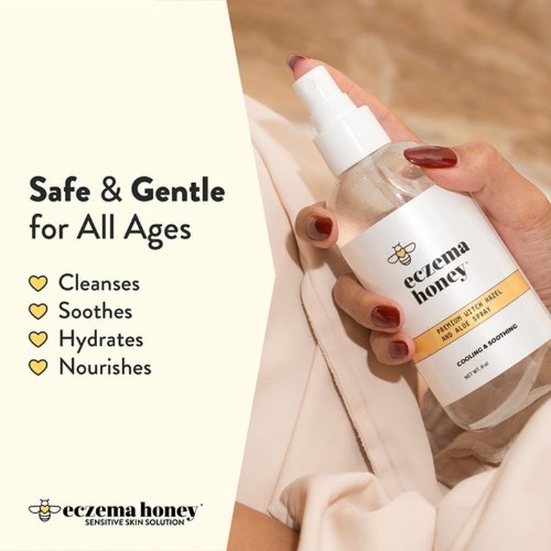 ECZEMA HONEY Premium Witch Hazel & Aloe Spray - Facial Mist Skin Care Product - Unscented Moisturizer, Dewy Makeup Spray, Aftershave & More (8 Oz)