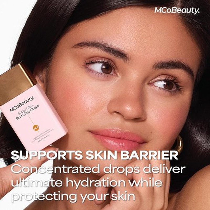 MCoBeauty Super Glow Bronzing Drops - Hydrating Liquid Bronzer in Sun Kissed Shade - Vegan Formula with Jojoba Oil & Hyaluronic Acid