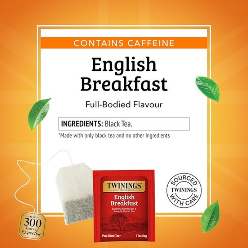 Twinings English Breakfast Black Tea - Smooth & Flavorful Caffeinated Teabags | 100 Individually Wrapped Bags