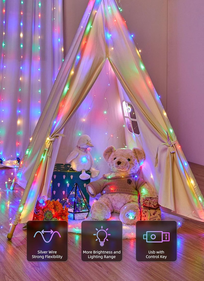 Brightown 300 LED Fairy Curtain Lights - USB Plug-In with 8 Modes | Multicolor Hanging Decor for Bedroom & Weddings