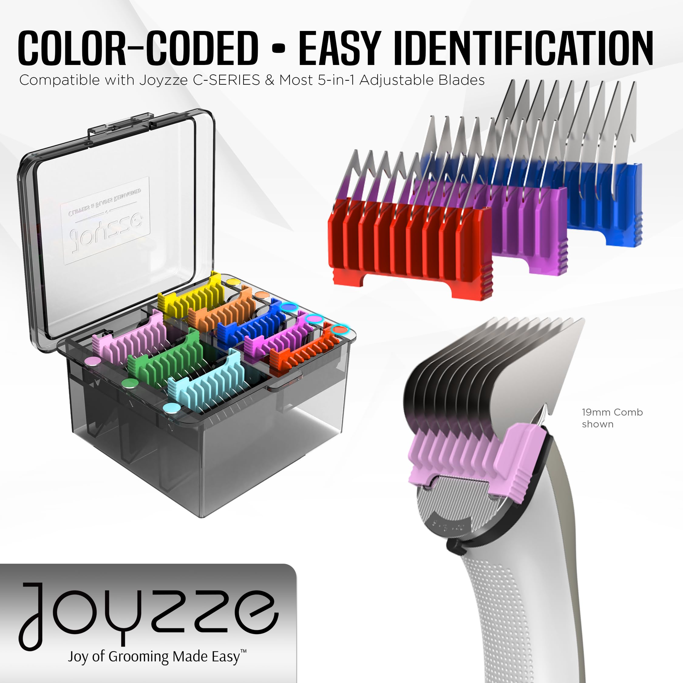JOYZZE Pet Clipper Comb Set – Stainless Steel Attachments for 5-in-1 Detachable Blades – Guide Combs for Dog & Cat Grooming – Not for A5 Style Clippers