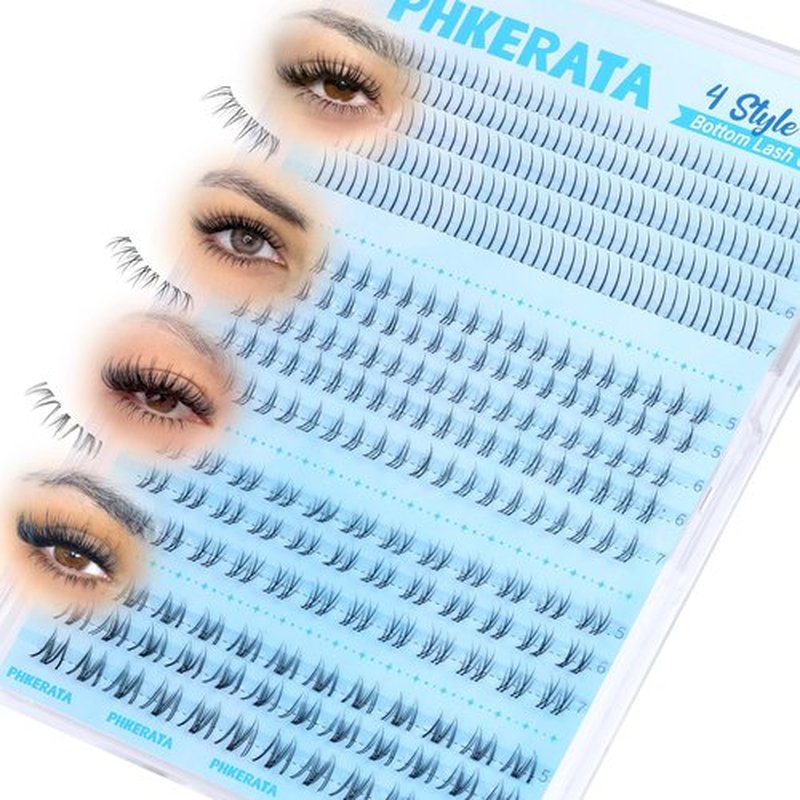PHKERATA 4 Style Bottom Lashes Natural Bottom Lash CLusters Lower Manga Eyelash Clusters 372pcs Anime Fairy Individual Lashes Bottoms DIY Eyelash Extensions, 5-7mm