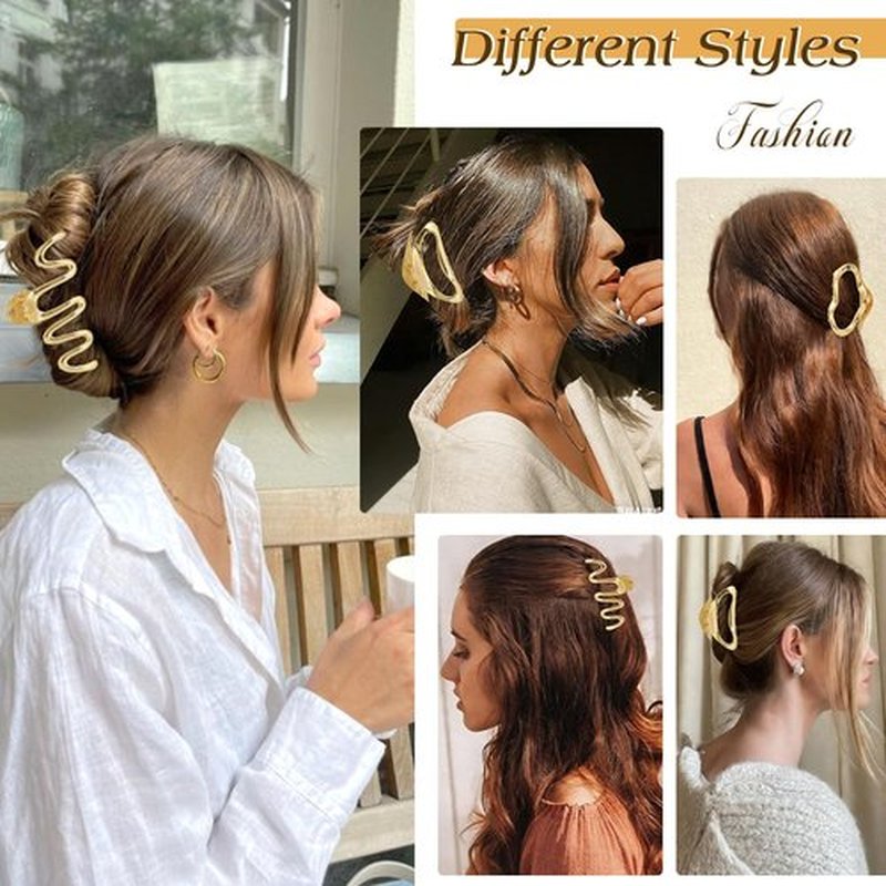 3 PCS Large Gold Metal Hair Claw Clips, Non-Slip Hair Catch Barrette Jaw Clamp Clips for Women Girls, Durable & Elegant French Banana Hair Clips for All Hair Types, Cute Claw Clips