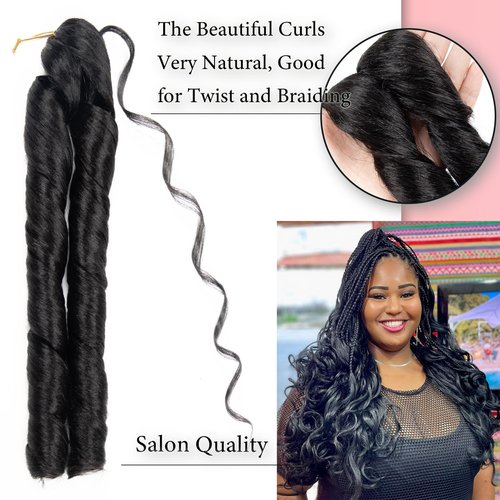 French Curl Braiding Hair 24 Inch Knotless French Curl Braids Pre-stretched Bouncy Loose Wave Sprial Curly Ends Soft as Human Hair Wavy Black Curly Braiding Hair Extensions for Boho Box Braids Twists