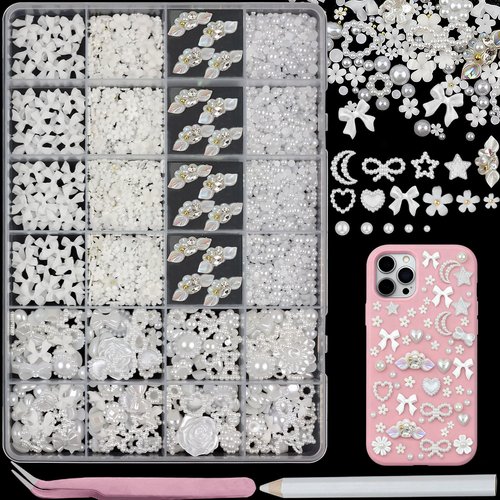 SEMATA Pearl Bedazzling Kit Purple Pearl for Crafting Decora with Craft Charms Bows Mixed Flatback Pearls Flower Bedazzling Bedazzle Gems for Crafts DIY Nail Charms Pearls for Women and Girls