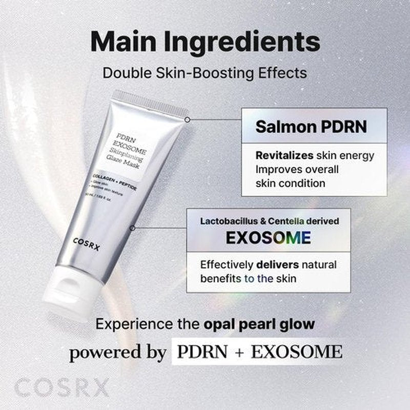 COSRX PDRN Exosome Glaze Wrapping Mask for Face with Salmon DNA PDRN, Easy Peel-Off Overnight Mask for Glass Skin, 1.69 fl. Oz, Korean Skin Care