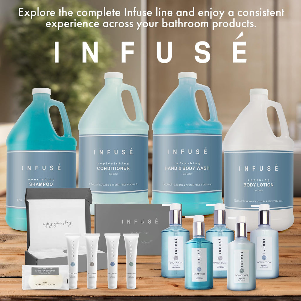 INFUSÉ 1 Liter Conditioner Refill Bag For Soap Dispensers | Bulk Toiletries for Vacation Rentals, and Home Bathroom Showers | White Tea and Coconut | Single