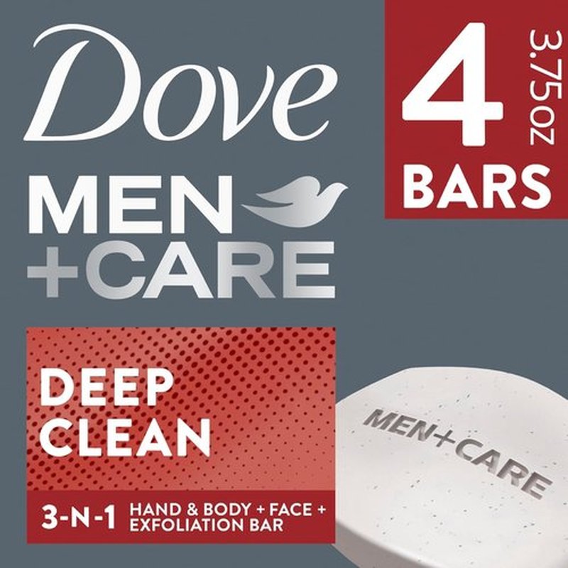 Dove Men+Care Bar Soap - Deep Clean Formula | 4 Bars for Nourished, Bacteria-Free Skin - 3.75 oz