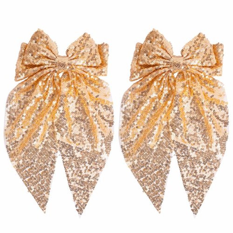Sparkly Sequin Hair Bows for Women Girls Gold Glitter Hair Bows with Long Tail Large Hair Barrettes Hair Clips Bling Hair Accessories for Christmas Holiday Birthday Party