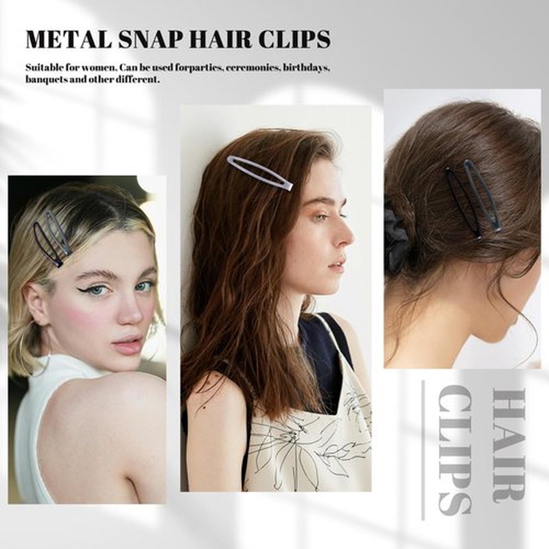 Cptots 16 PCS Snap Hair Clips Metal Barrettes for Women Non Slip Barrettes for Thick and Thin Fine Hair,Bright Black Multiple Gray,2.36 x 0.43 Inches.