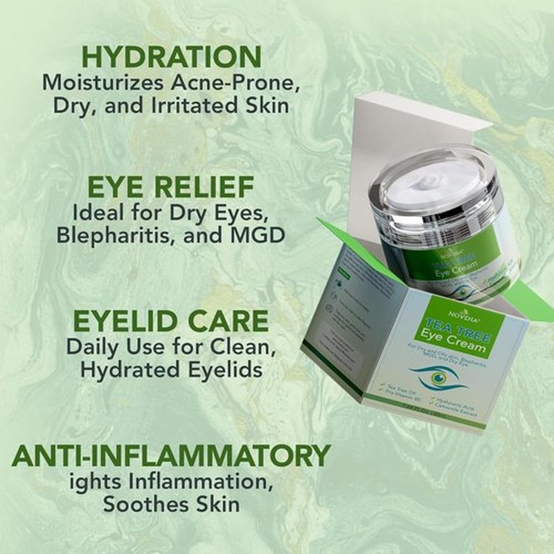 NOVEHA Tea Tree Oil Eye Cream - Anti-Wrinkle Treatment for Dry Skin | 1.69 Fl. Oz. Moisturizer