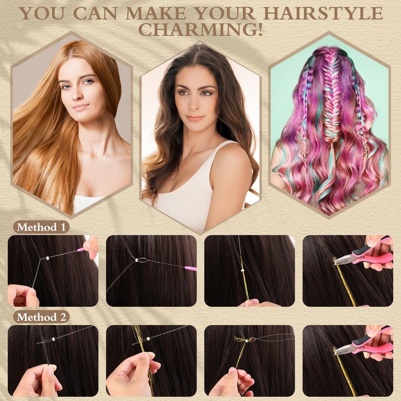 Yuxung 4500 Pcs Beads for Hair Extensions 5 mm Silicone Lined Beads Microlink Rings Human Hair Extension Tools, 9 Colors