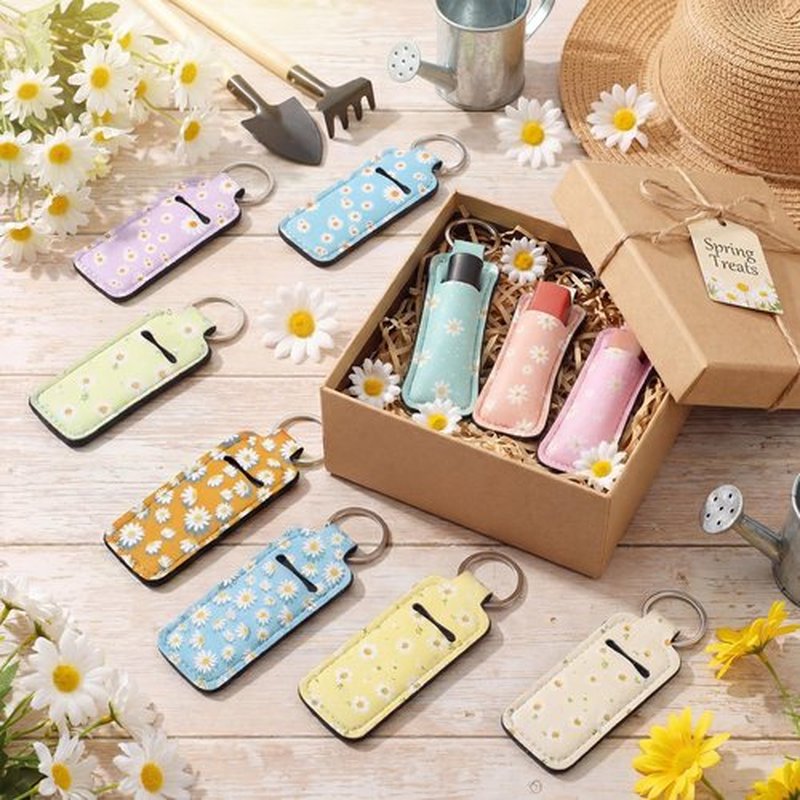 Quelay 40 Pcs Pink Lipstick Holder Keychain Bulk Preppy Bow Lip Gloss Sleeve Lip Balm Holder Gifts for Women(Daisy)