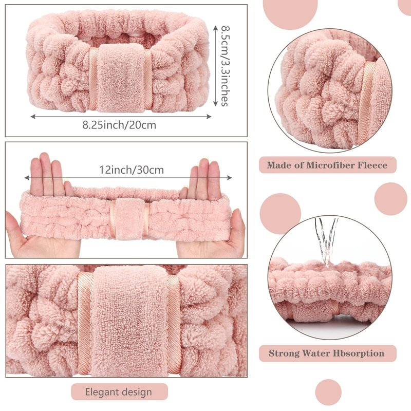 WILLBOND 4 Pack Microfiber Headbands Spa Facial Headbands Makeup Head bands Elastic Terry Cloth Head Wrap for Women Girls Washing Face Makeup Shower Yoga Sports(Pink)
