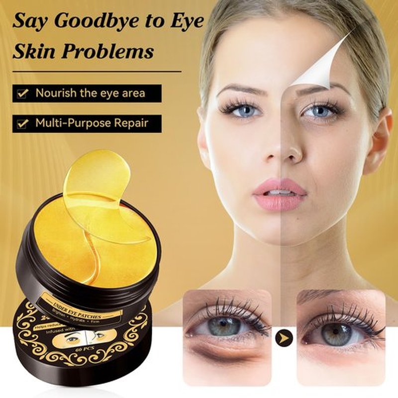 24k Gold Under Eye Patches, 60 Pcs Hydrogel Eye Mask Skincare with Collagen and Hyaluronic Acid for Puffiness, Dark Circles and Fine Lines, Cooling Under Eye Mask for Women and Men