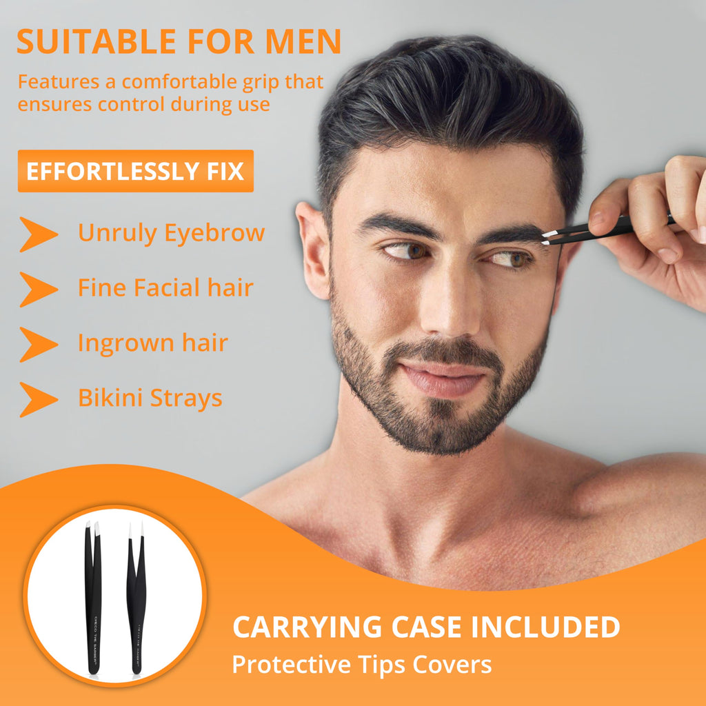 Premium 2-Piece Tweezer Set Hand-Finished Stainless Steel Slant & Pointed Tips for Precise Hair Removal