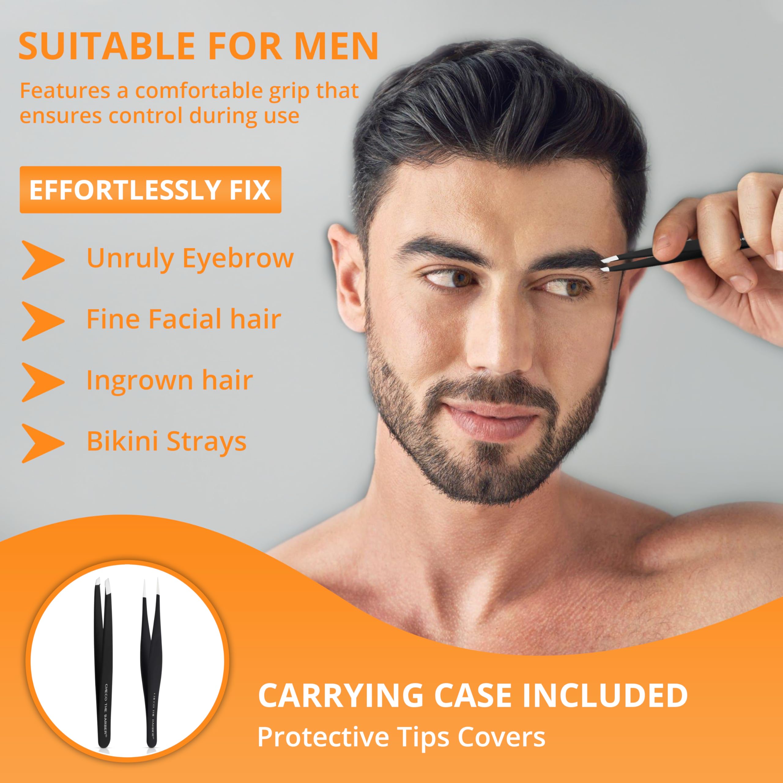 Premium 2-Piece Tweezer Set Hand-Finished Stainless Steel Slant & Pointed Tips for Precise Hair Removal