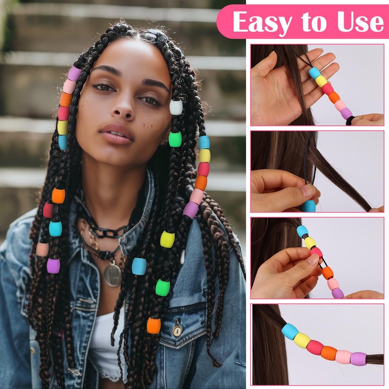 Youdaju 100 Pcs Large Silicone Hair Beads for Women Soft Colorful Pony Beads Bulk Large Hair Beads for Women Mixed Beads Hair Accessories for Braids Loc Dreadlock Accessories Jewelry Making Kit