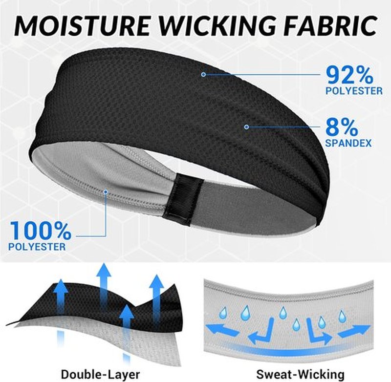 Sukeen Sports Headbands - Moisture-Wicking Non-Slip Sweatbands for Men | Breathable Elastic for Running & Fitness