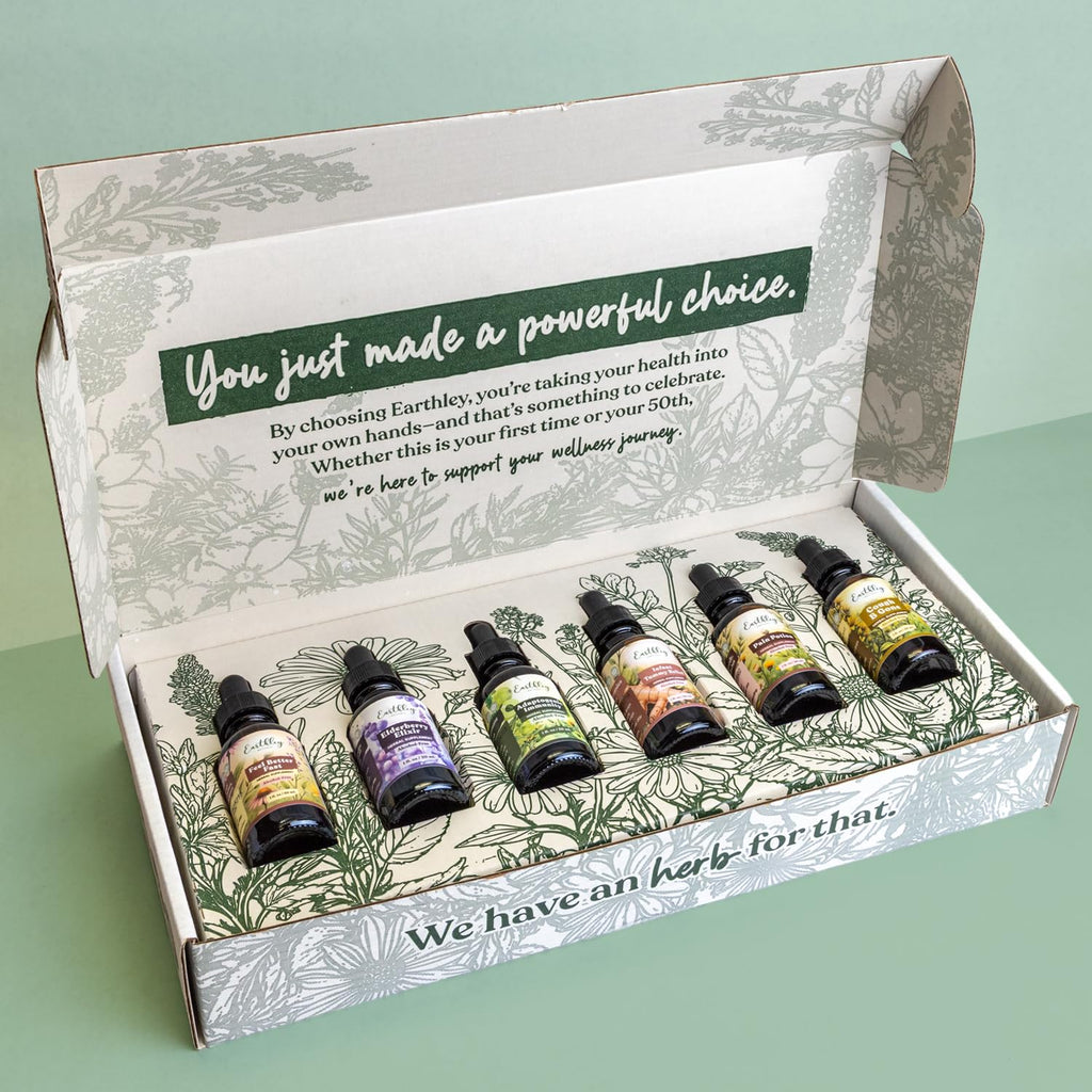 Earthley Wellness Family Organic Herbal Tincture Set, Cough Support Bundle with Elderberry, Cough, Feel Better Fast and More, Alcohol Free Formulas, Carry Bag Included (6 Set, Organic Herbal Formulas)