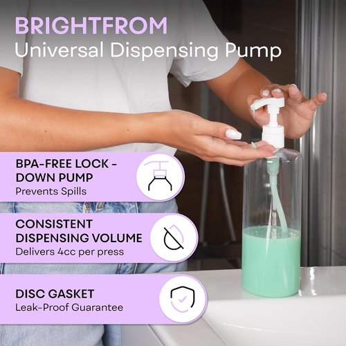 Brightfrom Universal Dispensing Pump - Ideal for Shampoo & Conditioner | Fits Most Bottles, 2 Pack, White/Black