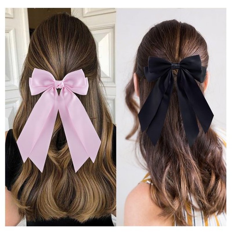 hisial 6Pcs Bow Hair Ties Non-Damage Ponytail Holders Hair Bows Ribbon for Women Fashion Bows Accessories for Girls Elastic Hair Bands(White/Pink/Red/Black)