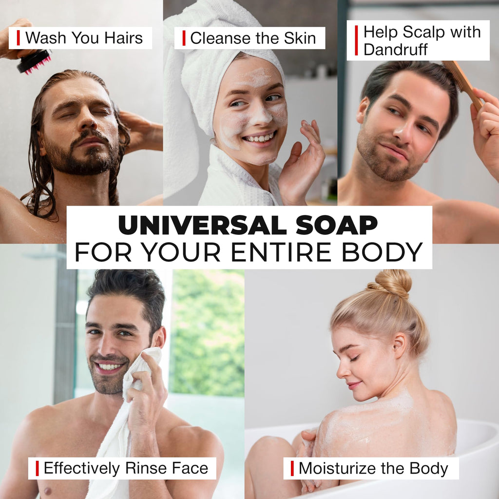 Bossman Men's 4-in-1 Bar Soap for Men + White Soap Dish Bundle – 4 oz Bar with Eucalyptus & Tea Tree Scent + Ceramic Base with Bamboo Tray