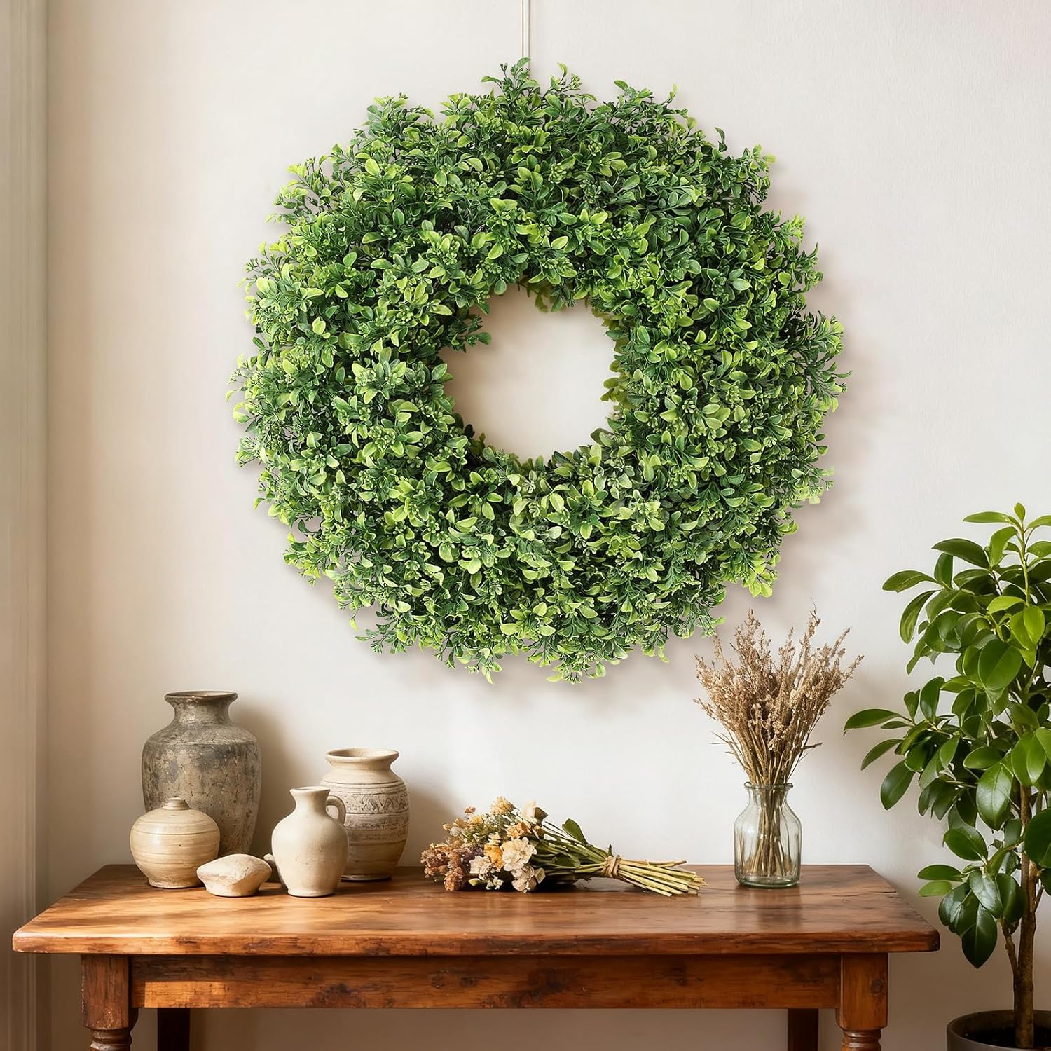 Aglaia Odorata 26" Artificial Boxwood Wreath - Large Faux Eucalyptus Leaves for Year-Round Outdoor Decor