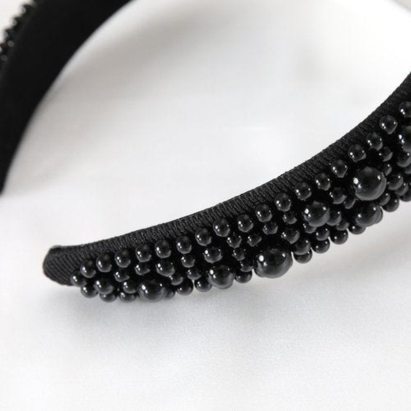 Gmmidea Wide Pearl Headbands for Women Little Girls Beaded Padded Headband Fashion Elegant Bridal Headband Holiday Decorative Hairband Cute Hair Accessories C-Black