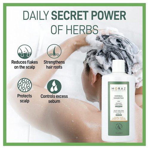 Moraz Men's Herbal Shampoo - Clarifying & Moisturizing Formula for Normal Hair - 17 oz