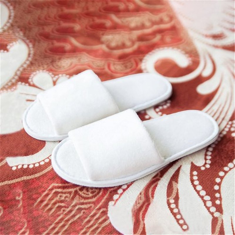 KHC-KHF Spa Slipper 5 Pairs of White Velvet Open Toe Slippers with Travel Bags Slippers Unisex for Guest Women Men for Spa Party Guest Hotel Travel Washable