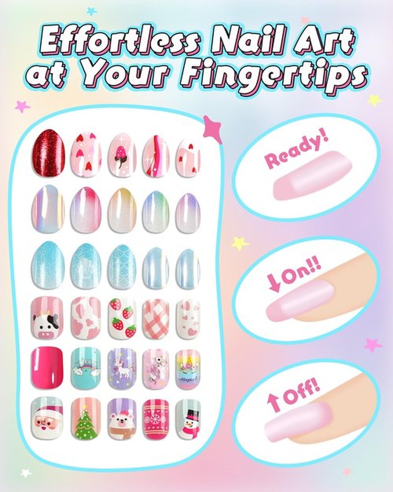 Press on Nails for Kids,tween Girls Trendy Stuff Fake Nails Kit,Pre-glue Glitter Stick on Nails for Kids 6-12 years old, Great for Girl Birthday Gifts,Parties&Makeovers Decoration
