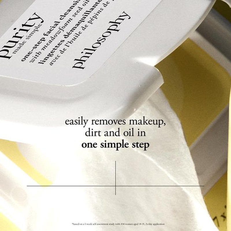 philosophy purity made simple one-step facial cleansing cloths - easily removes makeup, dirt & oil on the go - skin is left clean and comfortable with no rinsing needed - 100 Count
