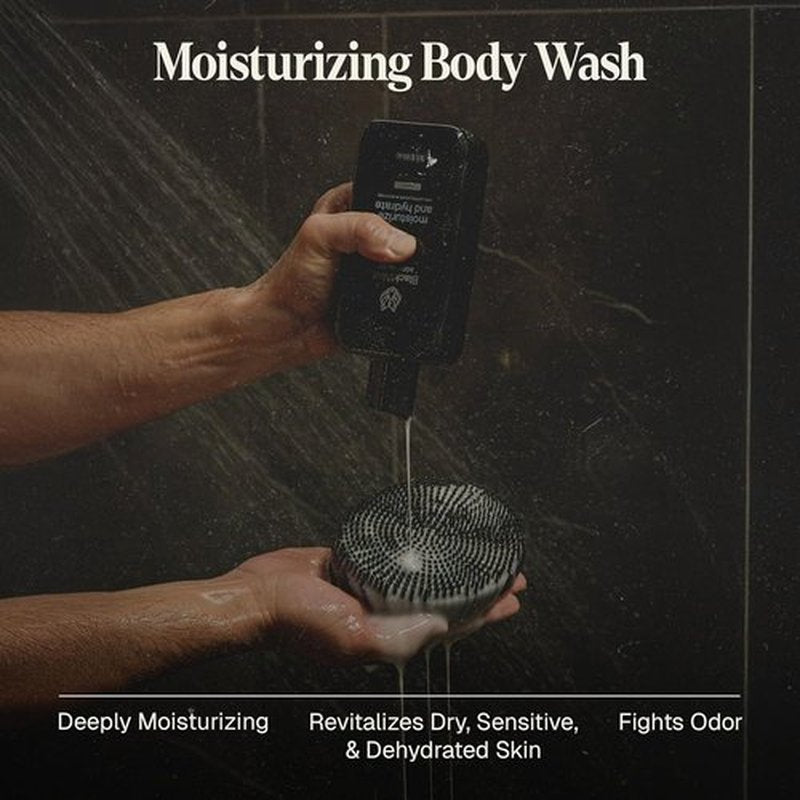 Black Wolf Moisturizing Body Wash - Hydrating Sandalwood Cleanser for Men | Dry & Sensitive Skin Care with Hyaluronic Acid, Aloe Vera & Jojoba Oil