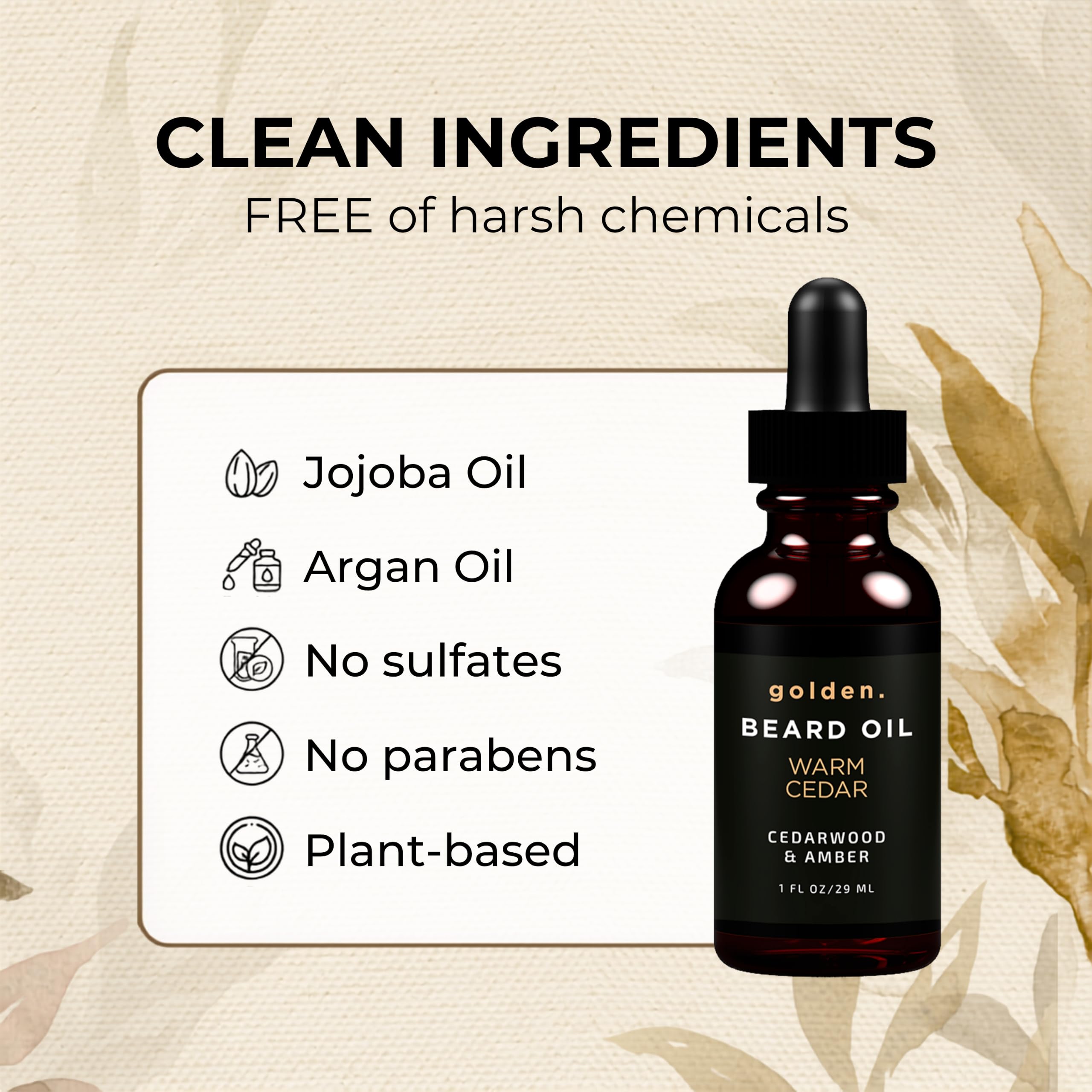 Golden Grooming Beard Oil for Men - Natural Beard Conditioner with Sweet Almond, Golden Jojoba & Argan Oil - Hydrating Beard Softener with Vitamin E - Warm Cedar, 1oz