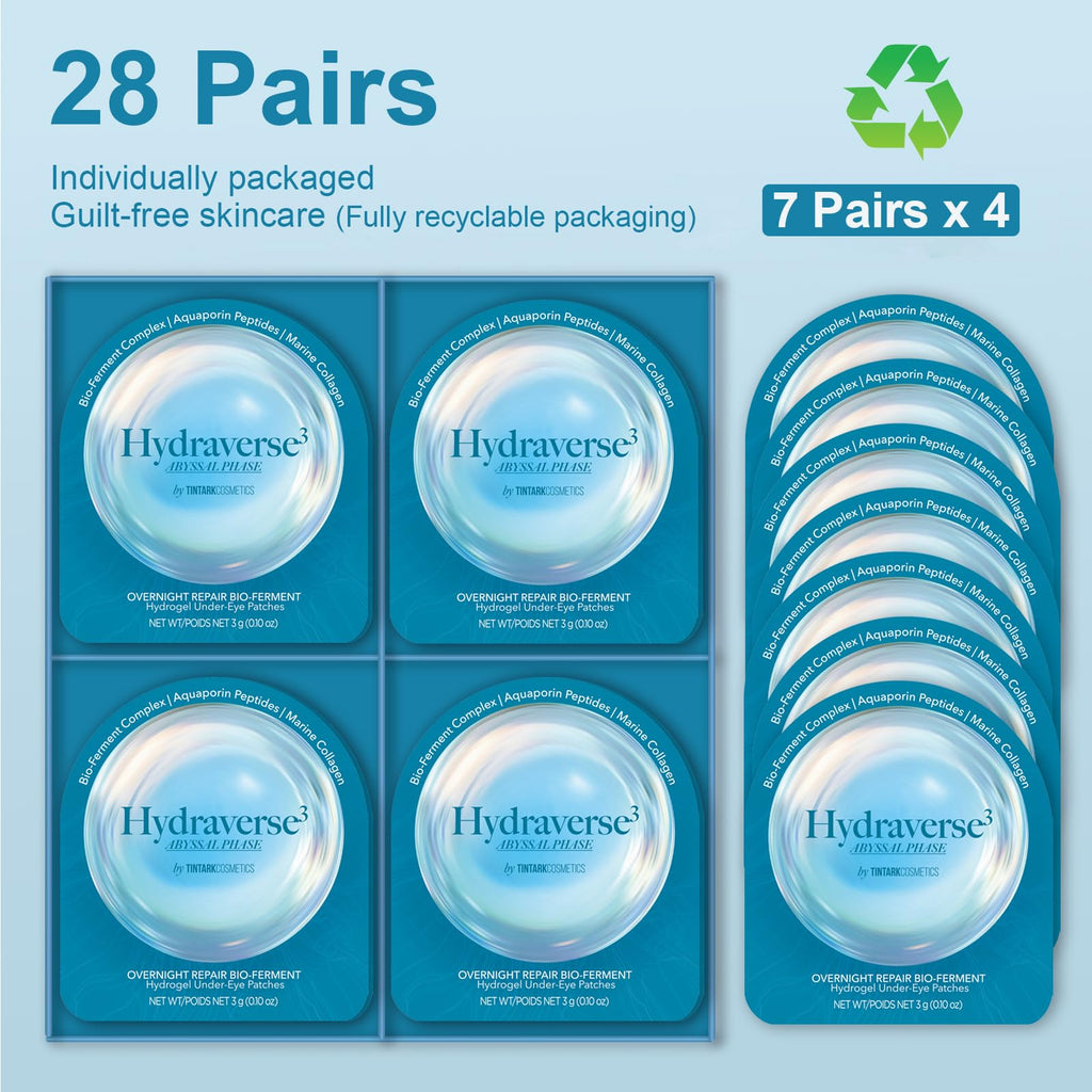 Tintark Hydraverse Abyssal Phase Hydrogel Under Eye Patches, 28 Pairs Individually Wrapped Bio-Ferment Peptide Marine Collagen Eye Masks for Night Routine & Tired Eyes