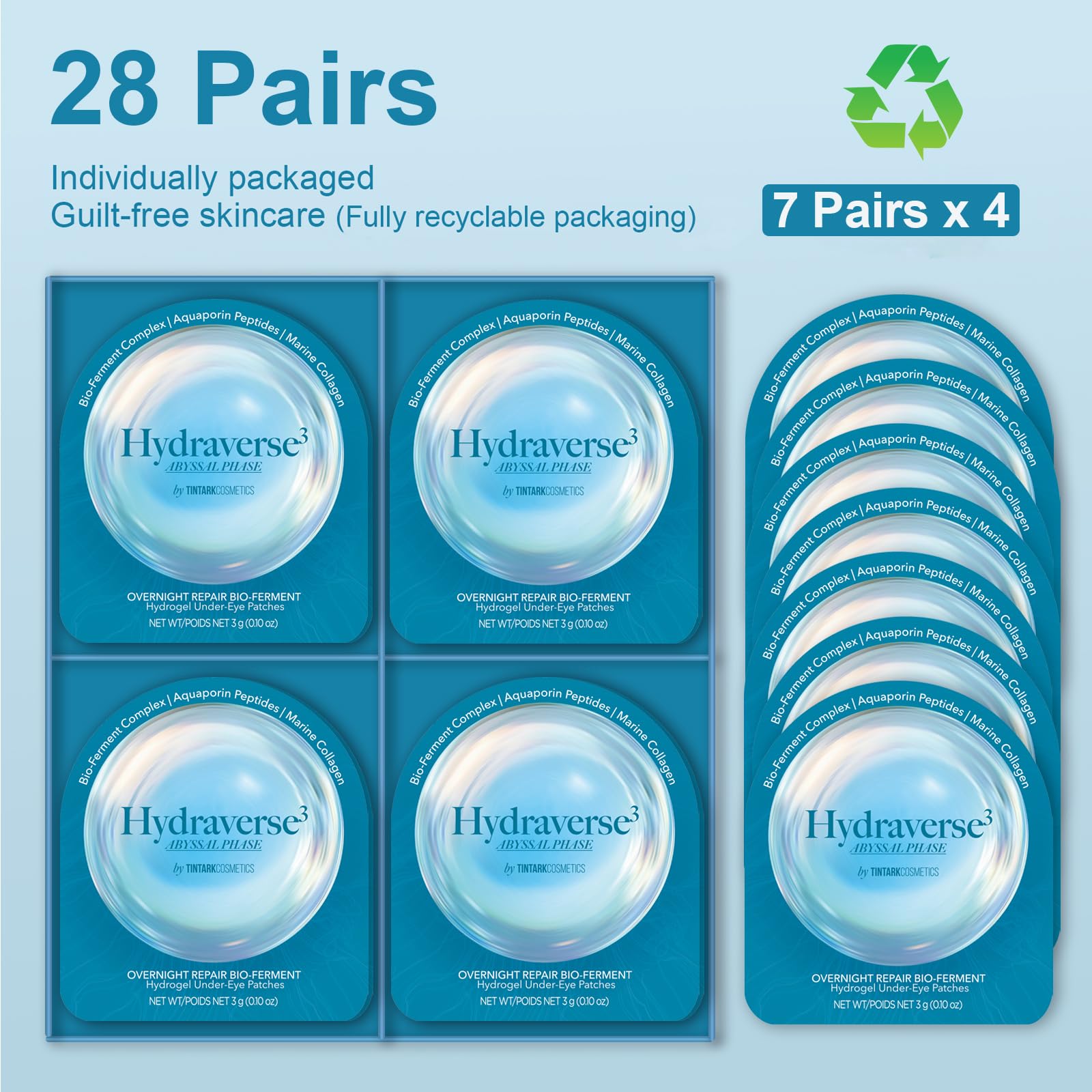 Tintark Hydraverse Abyssal Phase Hydrogel Under Eye Patches, 28 Pairs Individually Wrapped Bio-Ferment Peptide Marine Collagen Eye Masks for Night Routine & Tired Eyes