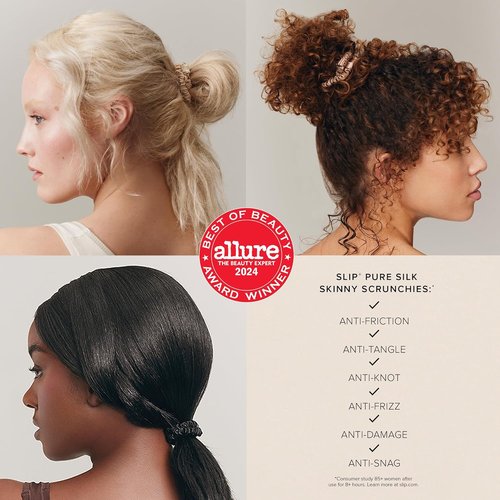 Skiennix Slip Skinny Scrunchies - Anti-Crease & Anti-Breakage Slipsilk™ Design | 4 Pure Silk Scrunchies in Sweetie Pie Packaging