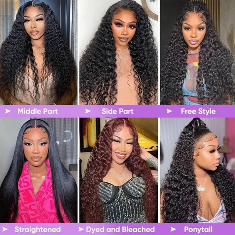 Gaoosi 13x6 Deep Wave Lace Front Wigs Human Hair 30 Inch Curly Deep Wave Wig Human Hair 13x6 200 Density HD Lace Front Wigs Human Hair Pre Plucked Curly Human Hair Wig for Women Natural Black Color