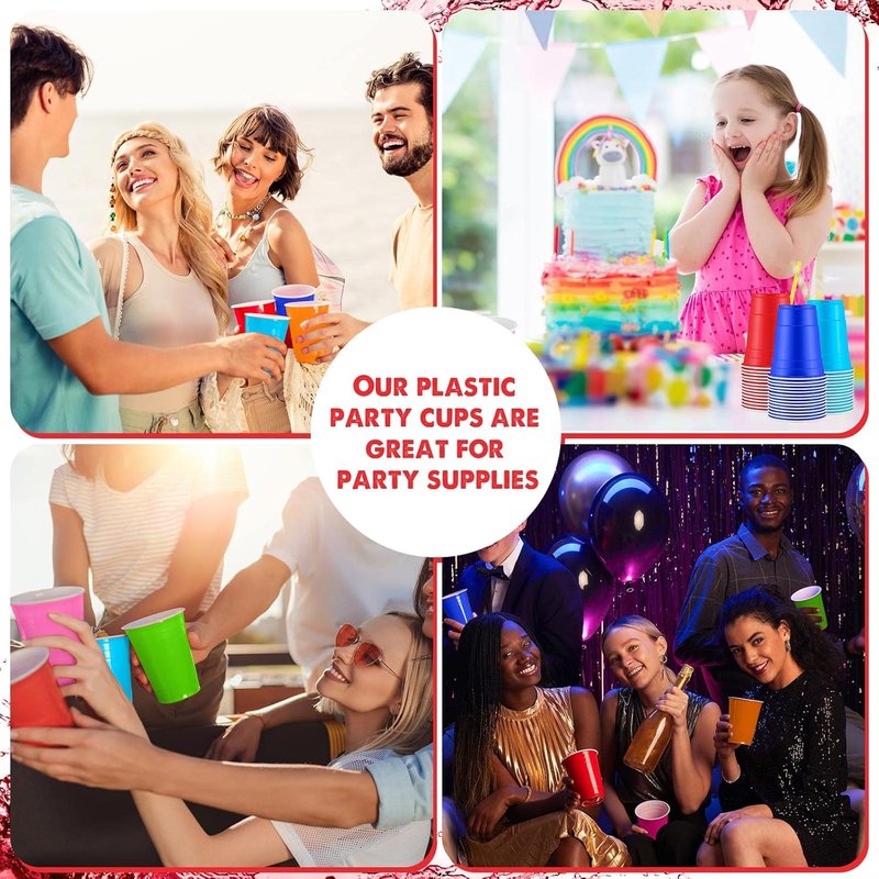 Xinnun 210-Pack Rainbow Disposable Plastic Cups - 16 oz Multi-Color Party Drinking Cups for Events