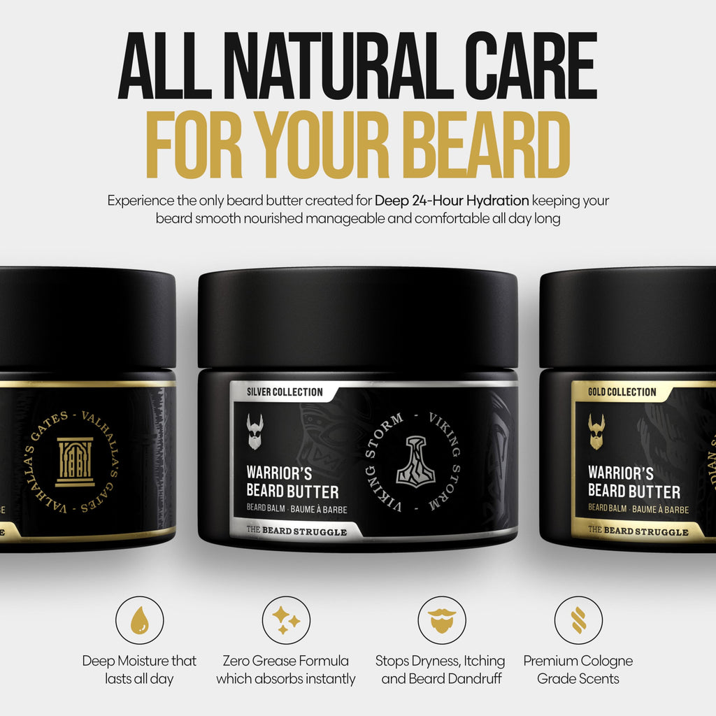 The Beard Struggle Warrior’s Beard Butter Viking Storm - Silver Collection - Handcrafted with Non-Greasy Low-Hold Formula, Luxurious Cologne-Grade Fragrances - 50g / 1.76 US. oz. Warrior-Glass Jar
