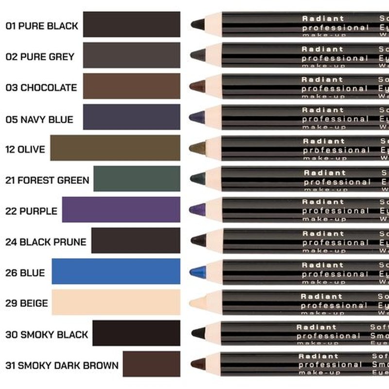 **Radiant Professional Black Waterproof Eyeliner Pencil - Long-Lasting, Smudge-Proof Formula for Smoky Eyes | Includes Smudger Tool**