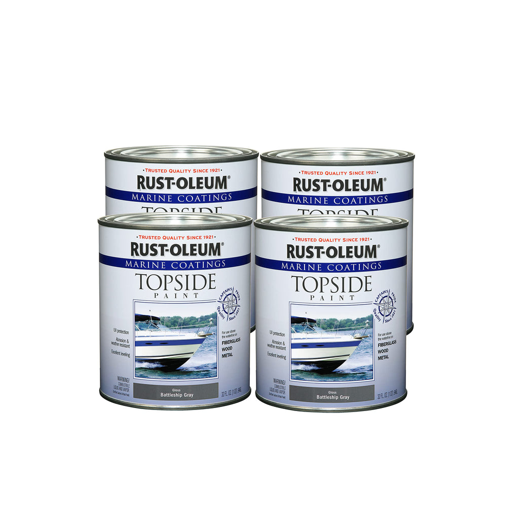 Rust-Oleum 207005-4PK Marine Coatings Topside Paint, Quart, Battleship Gray, 4 Pack
