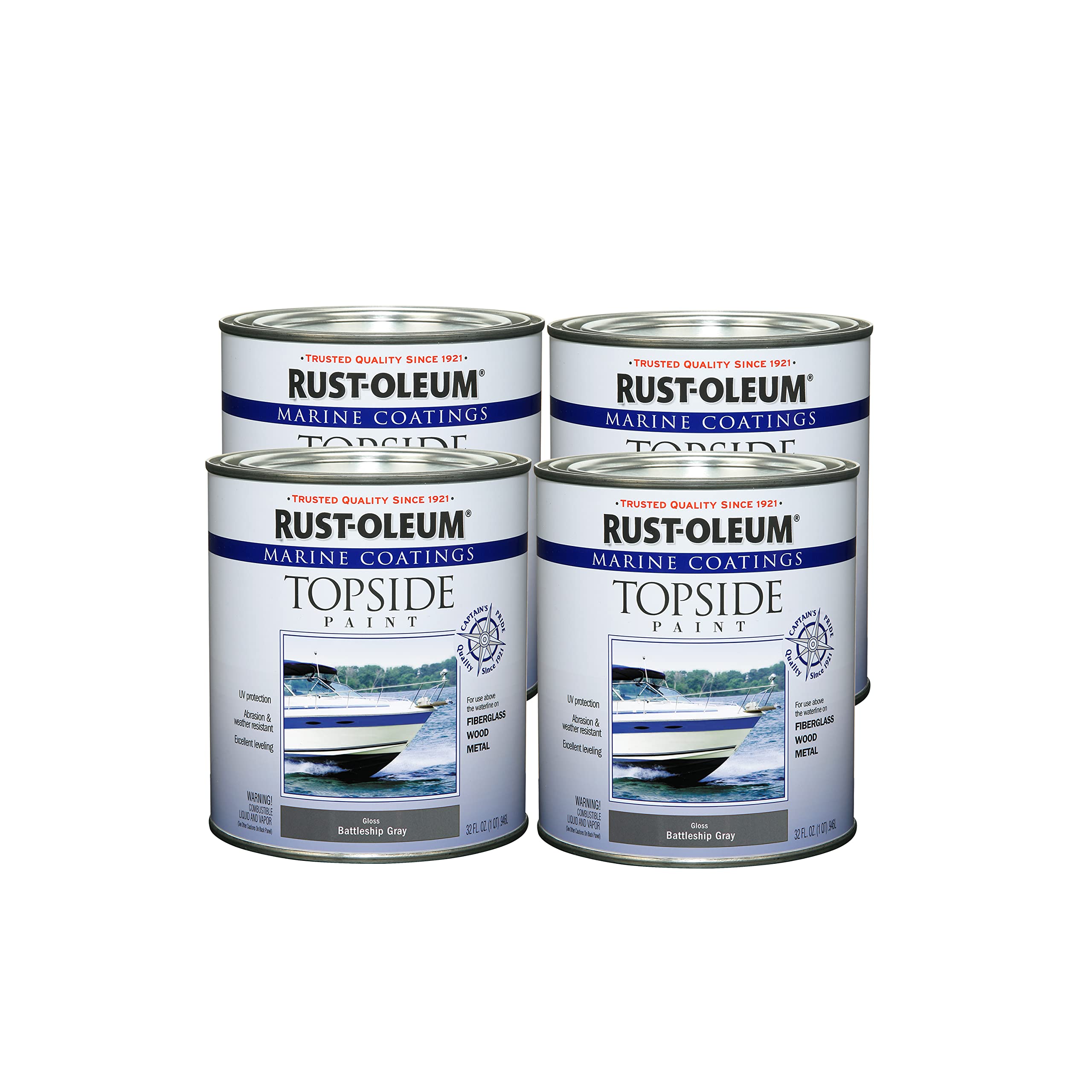 Rust-Oleum 207005-4PK Marine Coatings Topside Paint, Quart, Battleship Gray, 4 Pack