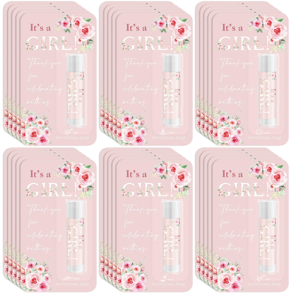 30 Pack It's a Girl Gifts Lip Balms Rose Girl Blush Pink Shower Party Favors Bulk for Guests Gender Reveal Games Winners Prizes Birthday Souvenirs Gift Bags Stuffers Lip Sticks for Chapped Lips