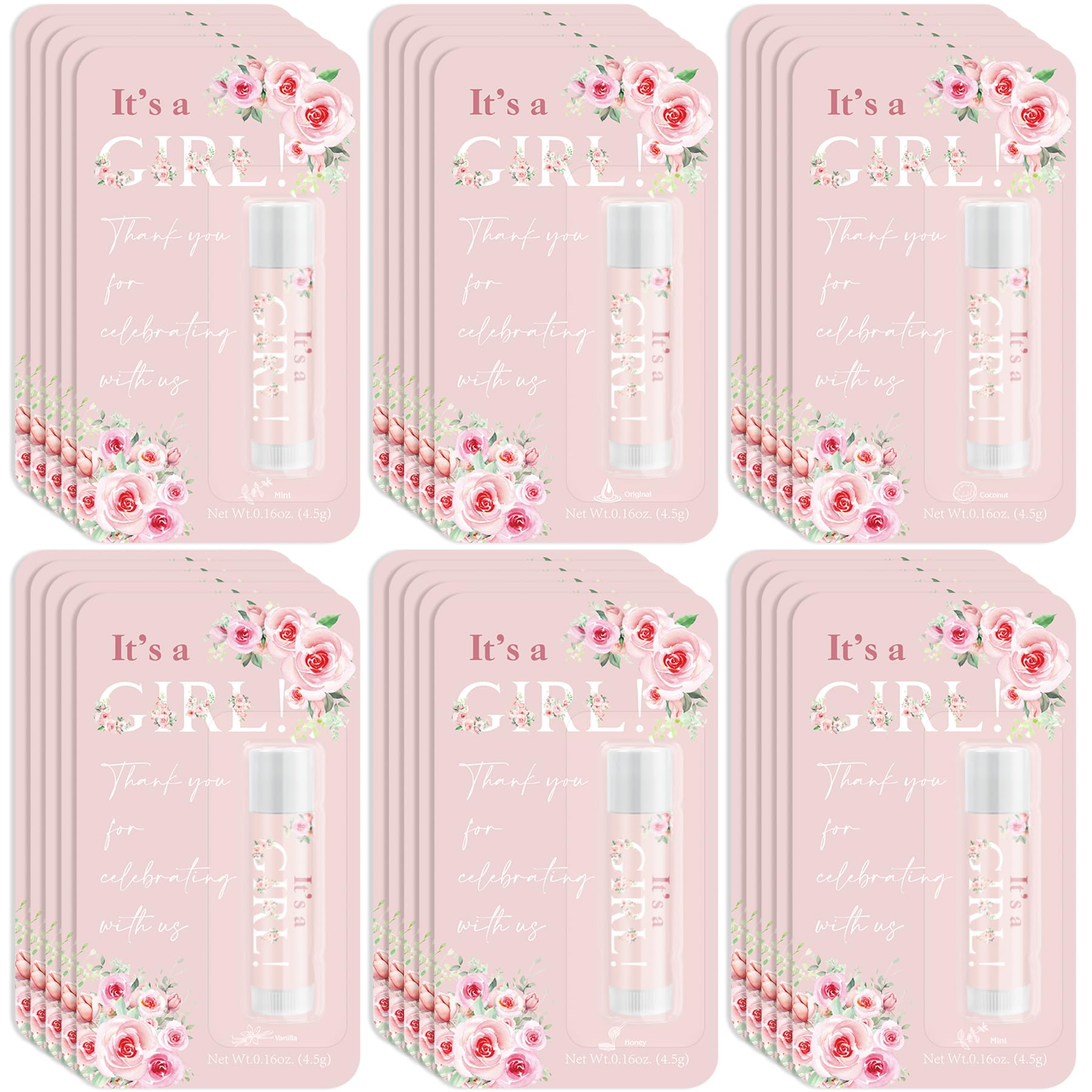 30 Pack It's a Girl Gifts Lip Balms Rose Girl Blush Pink Shower Party Favors Bulk for Guests Gender Reveal Games Winners Prizes Birthday Souvenirs Gift Bags Stuffers Lip Sticks for Chapped Lips